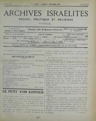 Archives israélites de France. Vol.96 N°88-89 (04 oct. 1934)